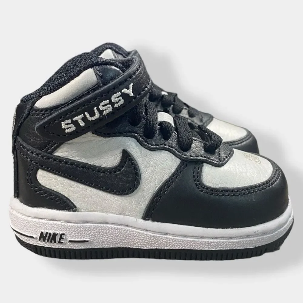 Nike x Stussy Air Force 1 Mid TD Black / White Toddler size 4C DN4160-002 New